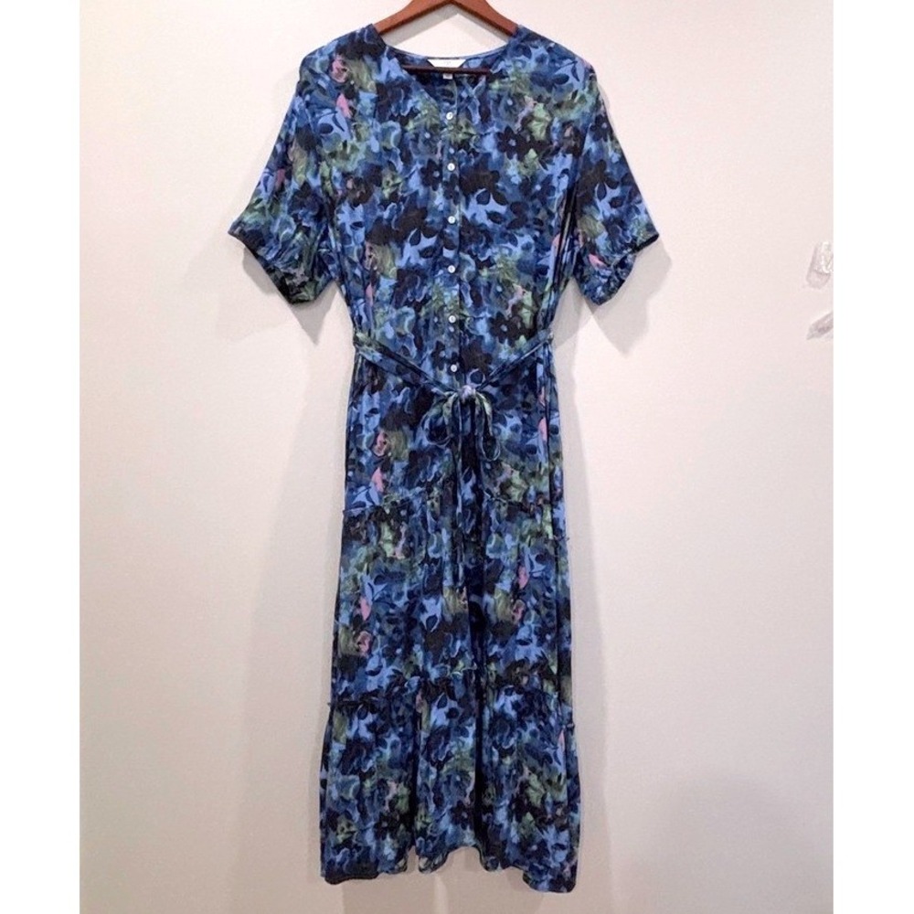 Time & Tru Floral Crinkle Maxi Shirtdress Sz XXL Tie Belt Cottagecore Modest NEW